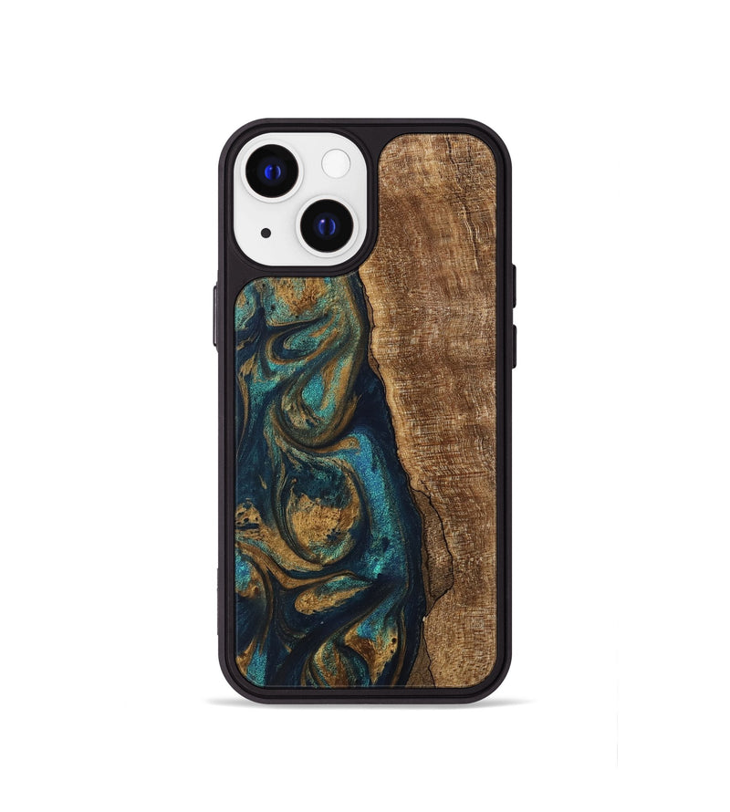 iPhone 13 mini Wood Phone Case - Jadon (Teal & Gold, 745620)