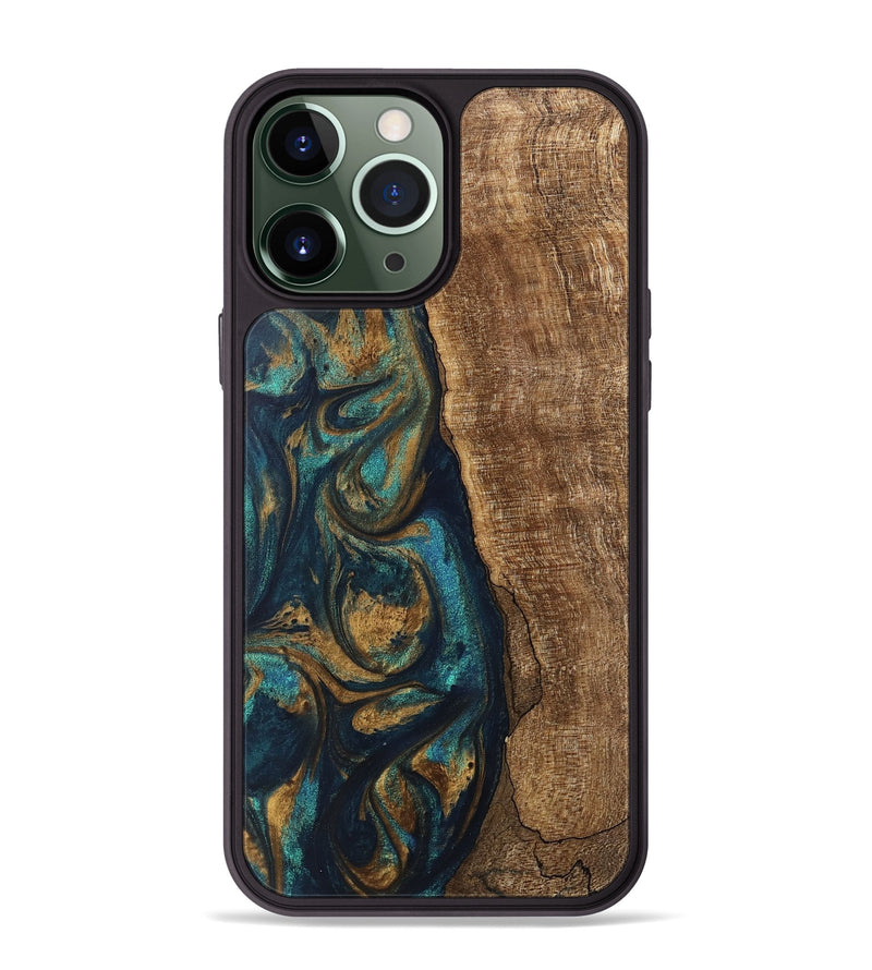 iPhone 13 Pro Max Wood Phone Case - Jadon (Teal & Gold, 745620)