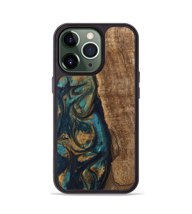 iPhone 13 Pro Wood Phone Case - Jadon (Teal & Gold, 745620)