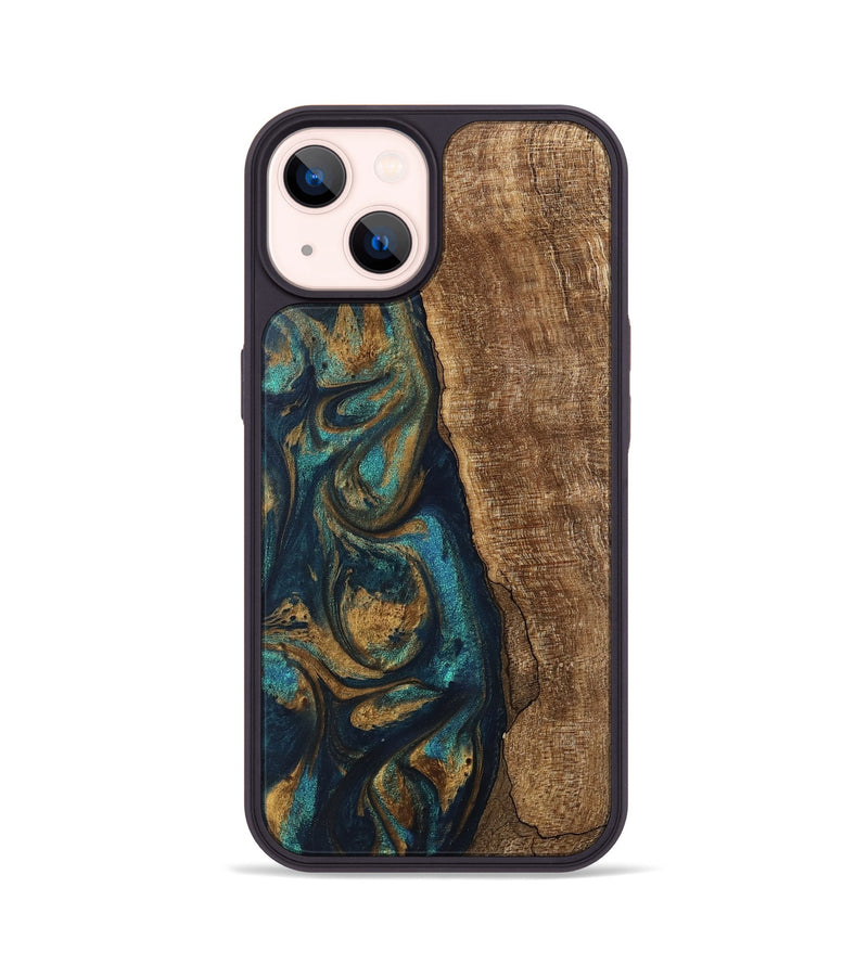 iPhone 14 Wood Phone Case - Jadon (Teal & Gold, 745620)