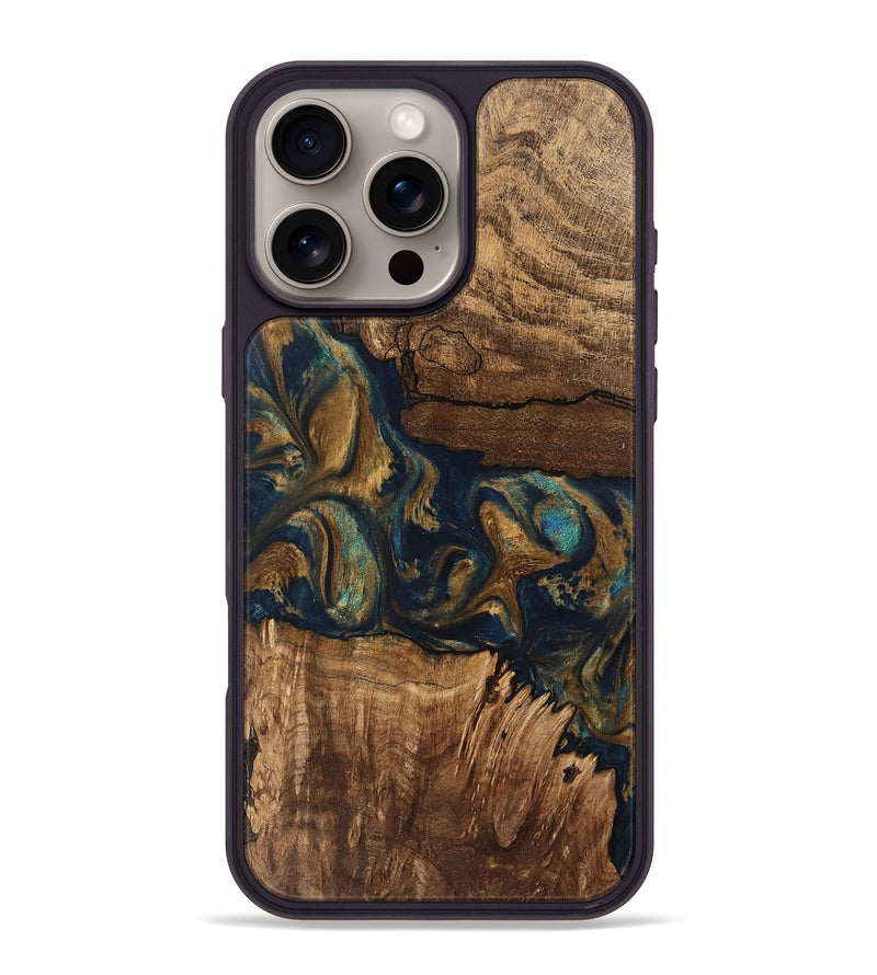 iPhone 16 Pro Max Wood Phone Case - Frieda (Teal & Gold, 745621)