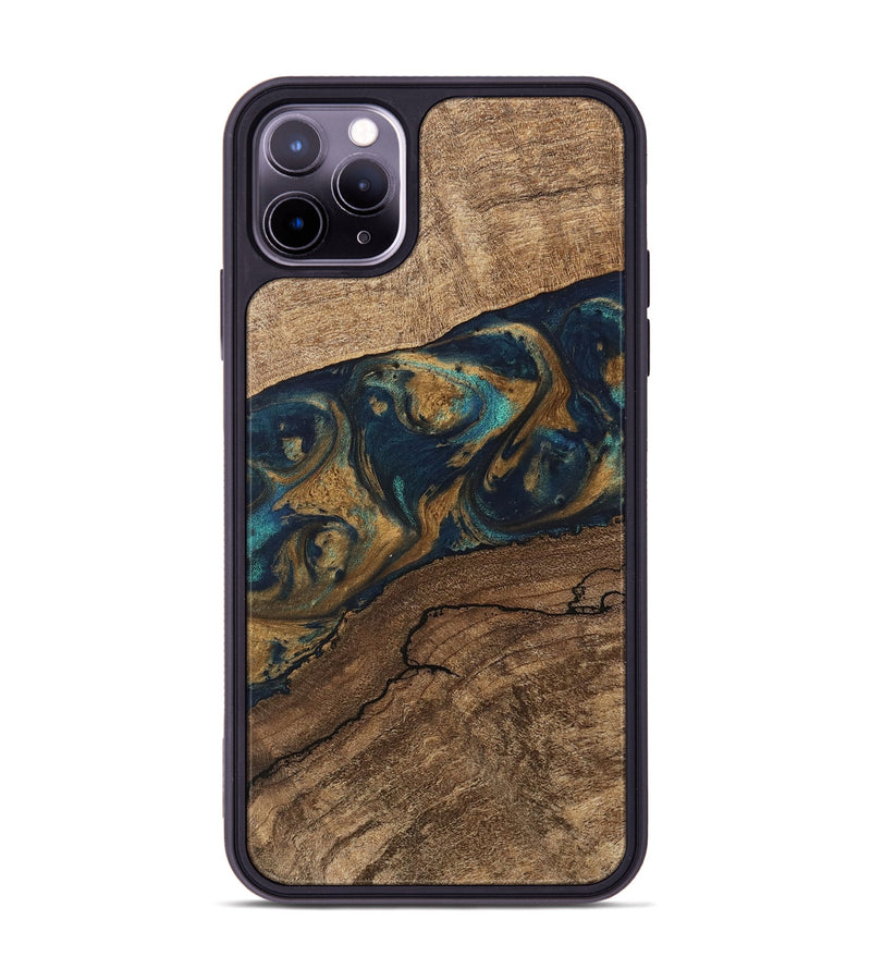 iPhone 11 Pro Max Wood Phone Case - Nestor (Teal & Gold, 745622)