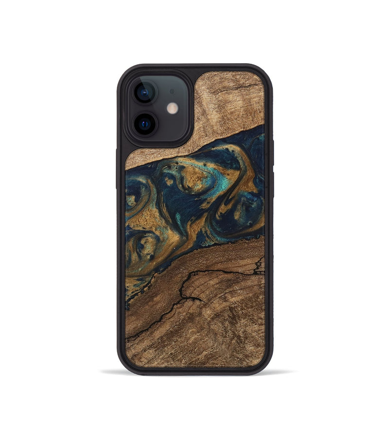 iPhone 12 mini Wood Phone Case - Nestor (Teal & Gold, 745622)