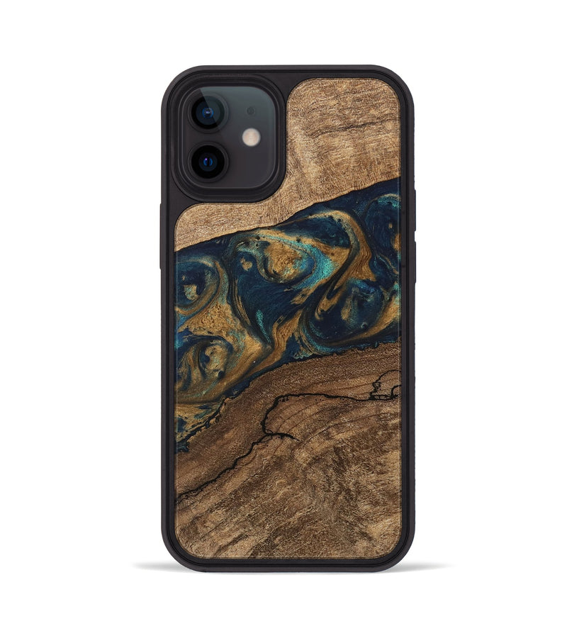 iPhone 12 Wood Phone Case - Nestor (Teal & Gold, 745622)