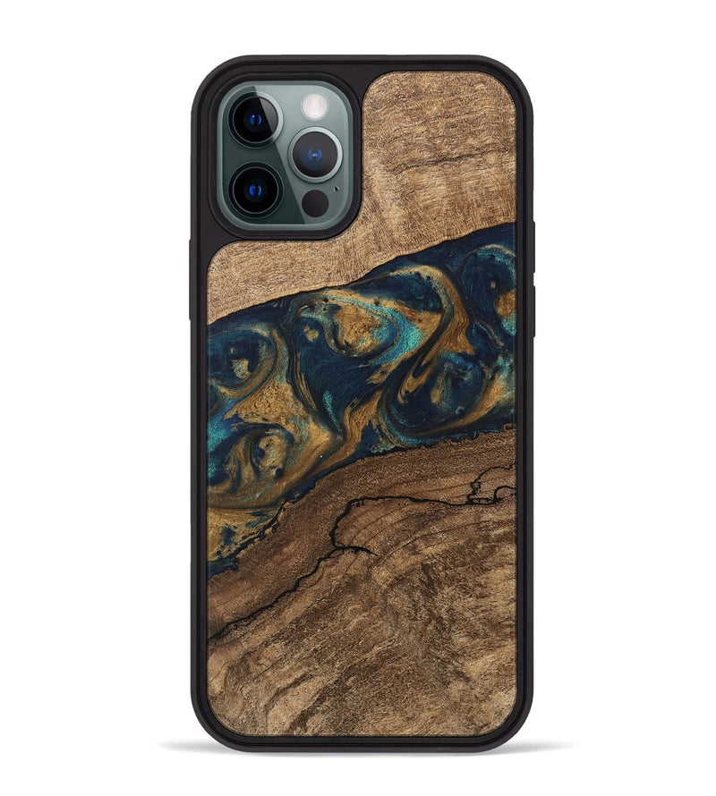 iPhone 12 Pro Max Wood Phone Case - Nestor (Teal & Gold, 745622)