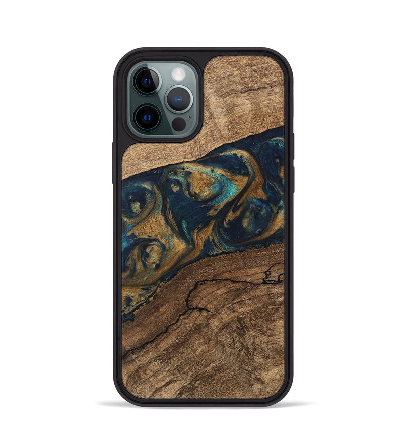 iPhone 12 Pro Wood Phone Case - Nestor (Teal & Gold, 745622)