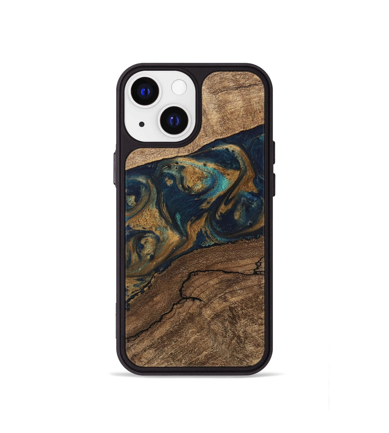 iPhone 13 mini Wood Phone Case - Nestor (Teal & Gold, 745622)