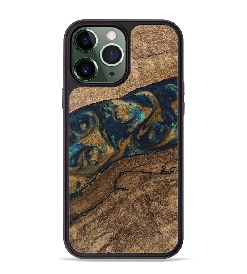 iPhone 13 Pro Max Wood Phone Case - Nestor (Teal & Gold, 745622)