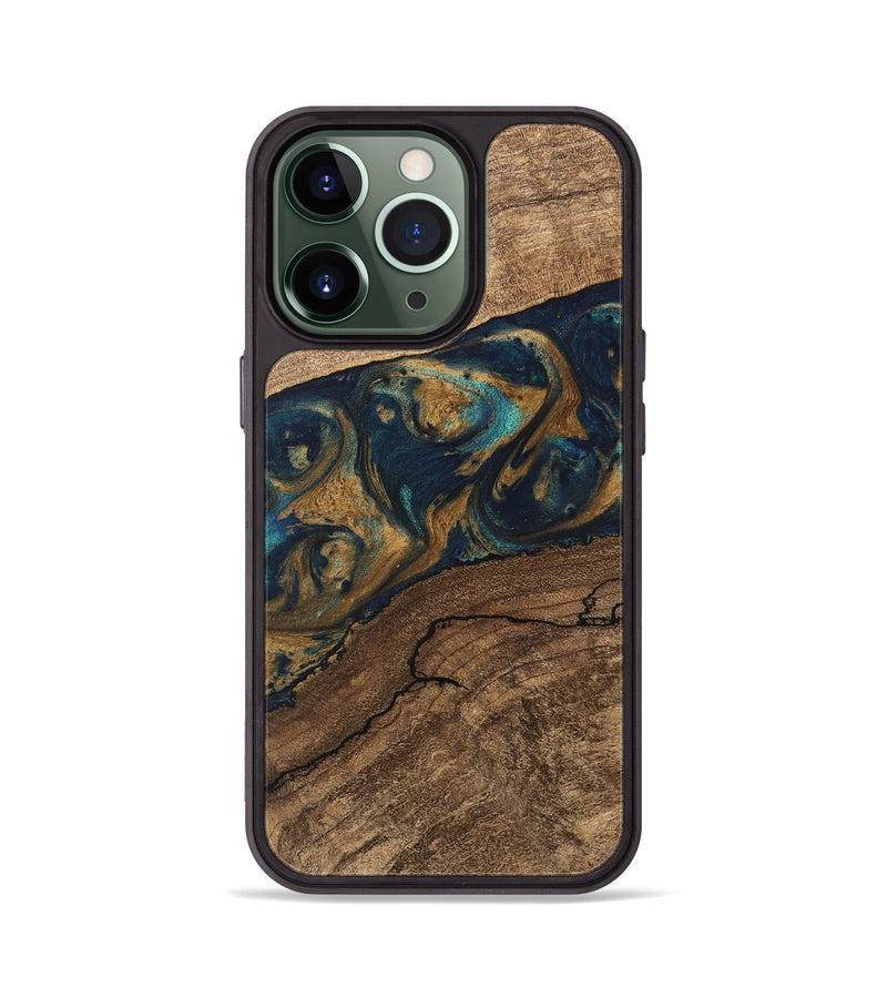 iPhone 13 Pro Wood Phone Case - Nestor (Teal & Gold, 745622)