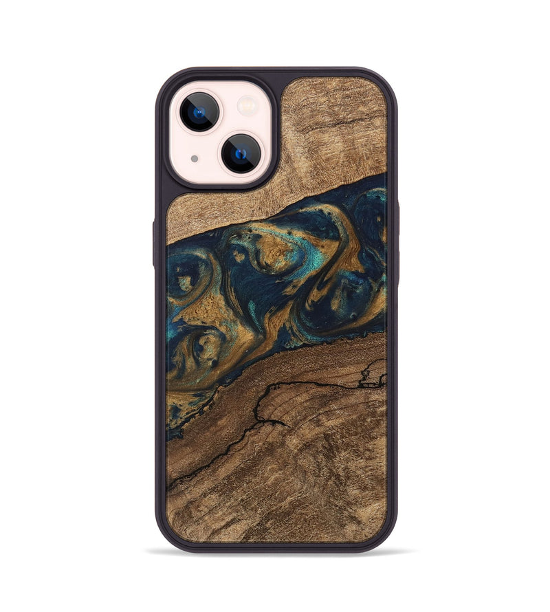 iPhone 14 Wood Phone Case - Nestor (Teal & Gold, 745622)