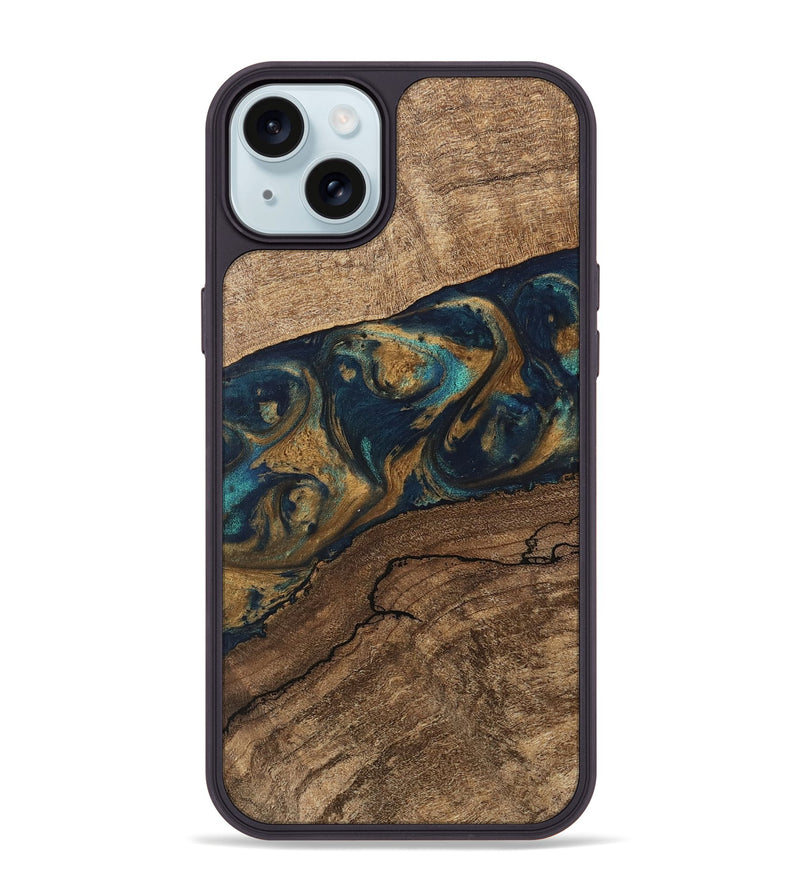 iPhone 15 Plus Wood Phone Case - Nestor (Teal & Gold, 745622)