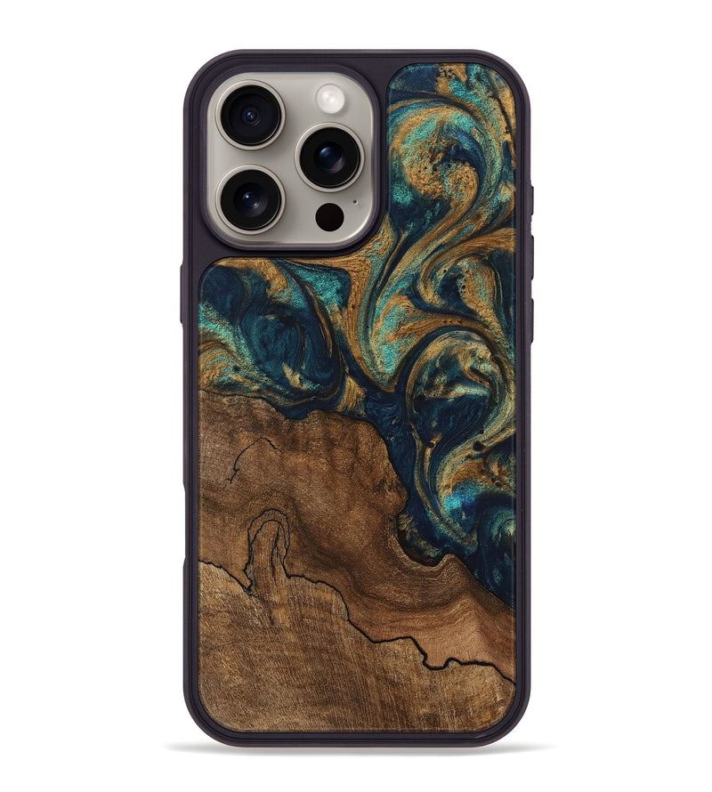 iPhone 16 Pro Max Wood Phone Case - Dell (Teal & Gold, 745632)