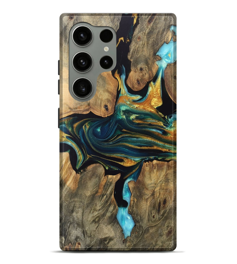 Galaxy S24 Ultra Wood Live Edge Phone Case - Kerry (Teal & Gold, 745664)