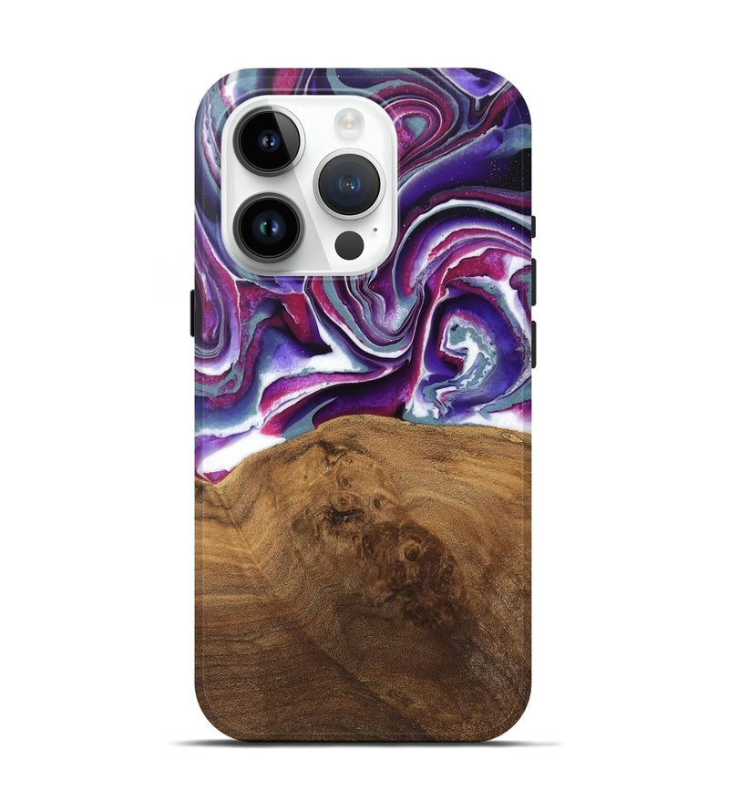 iPhone 15 Pro Wood Live Edge Phone Case - Shawna (Purple, 745665)