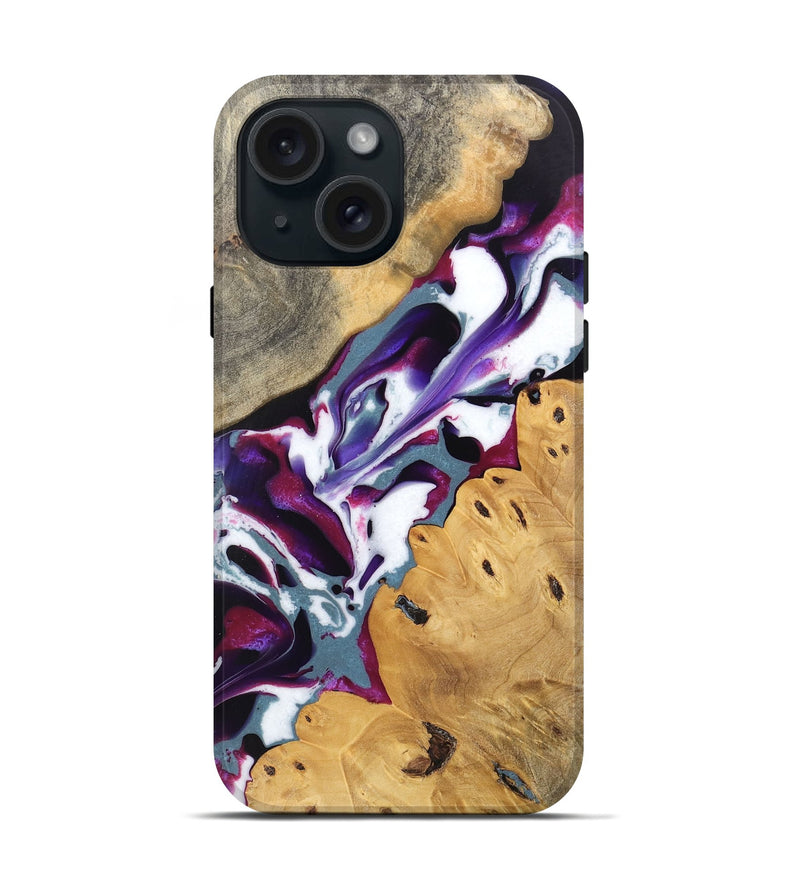 iPhone 15 Wood Live Edge Phone Case - Naomi (Purple, 745667)