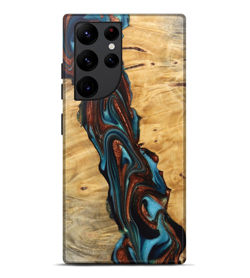 Galaxy S22 Ultra Wood Live Edge Phone Case - Reba (Teal & Gold, 745671)