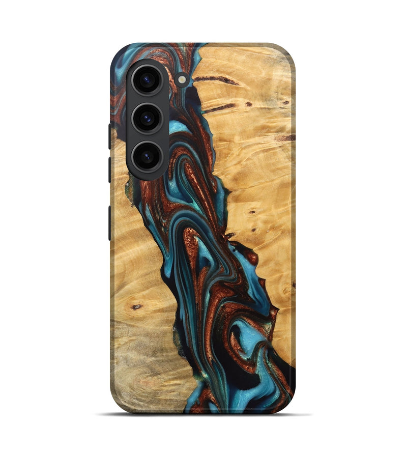 Galaxy S23 Wood Live Edge Phone Case - Reba (Teal & Gold, 745671)