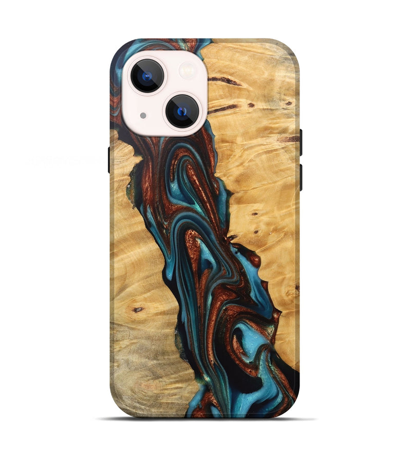 iPhone 13 Wood Live Edge Phone Case - Reba (Teal & Gold, 745671)