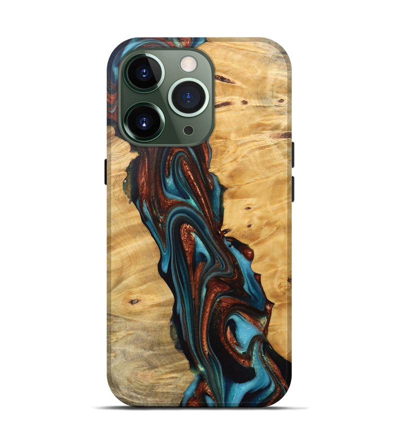 iPhone 13 Pro Wood Live Edge Phone Case - Reba (Teal & Gold, 745671)