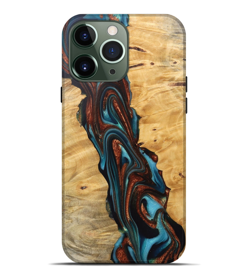 iPhone 13 Pro Max Wood Live Edge Phone Case - Reba (Teal & Gold, 745671)