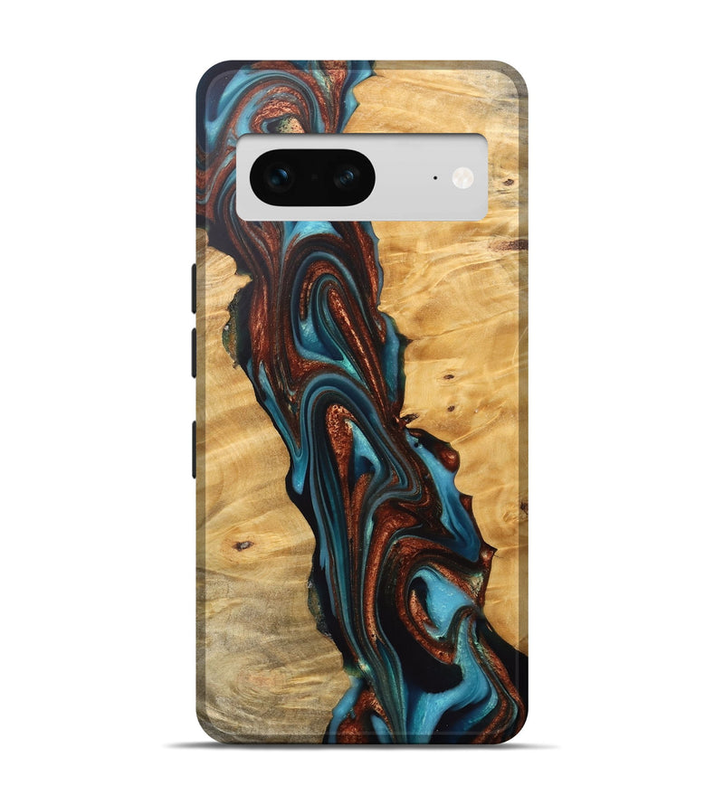 Pixel 7 Wood Live Edge Phone Case - Reba (Teal & Gold, 745671)