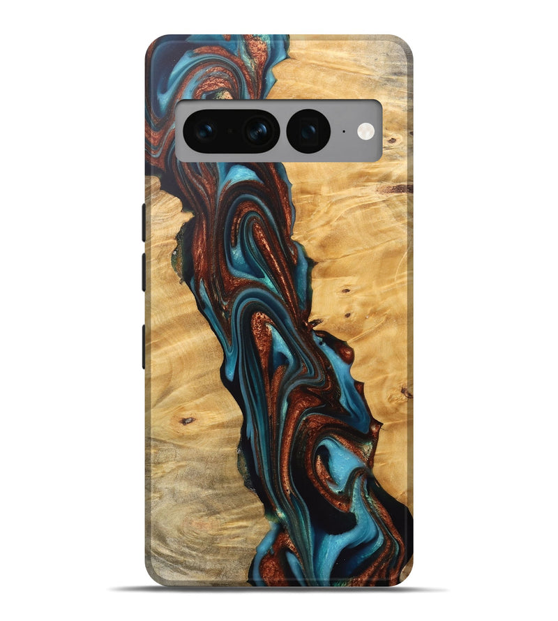 Pixel 7 Pro Wood Live Edge Phone Case - Reba (Teal & Gold, 745671)