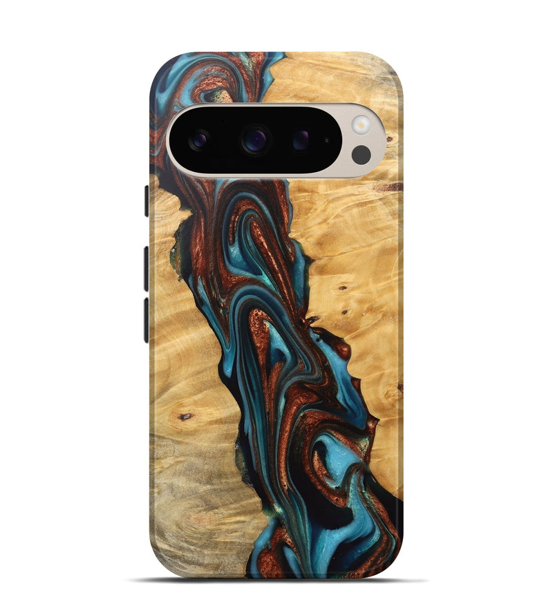 Pixel 9 Wood Live Edge Phone Case - Reba (Teal & Gold, 745671)