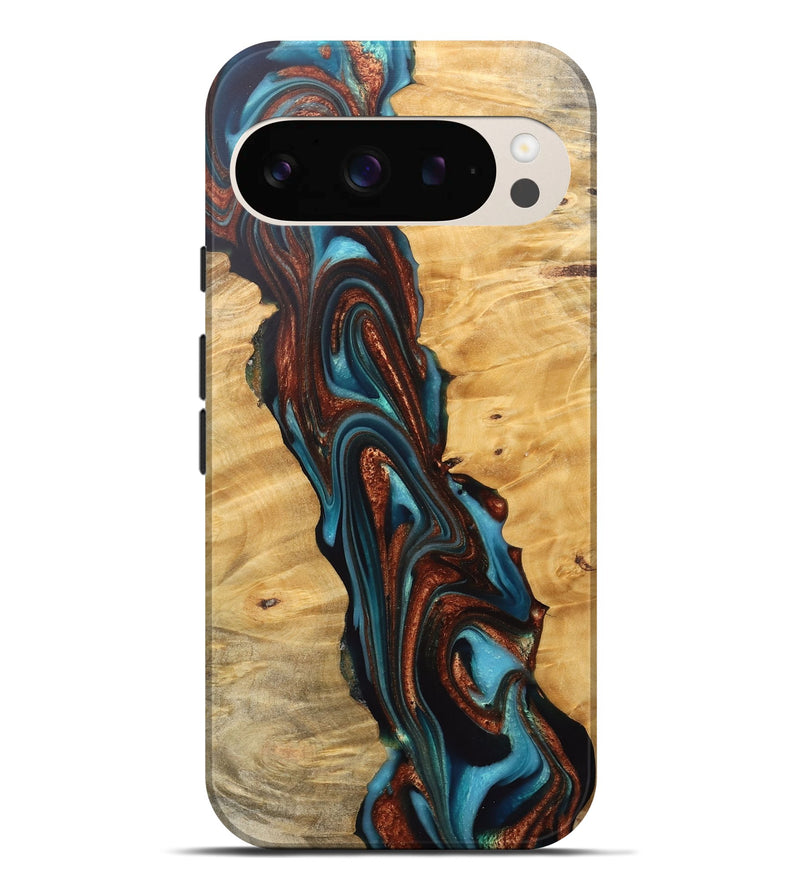 Pixel 9 Pro XL Wood Live Edge Phone Case - Reba (Teal & Gold, 745671)