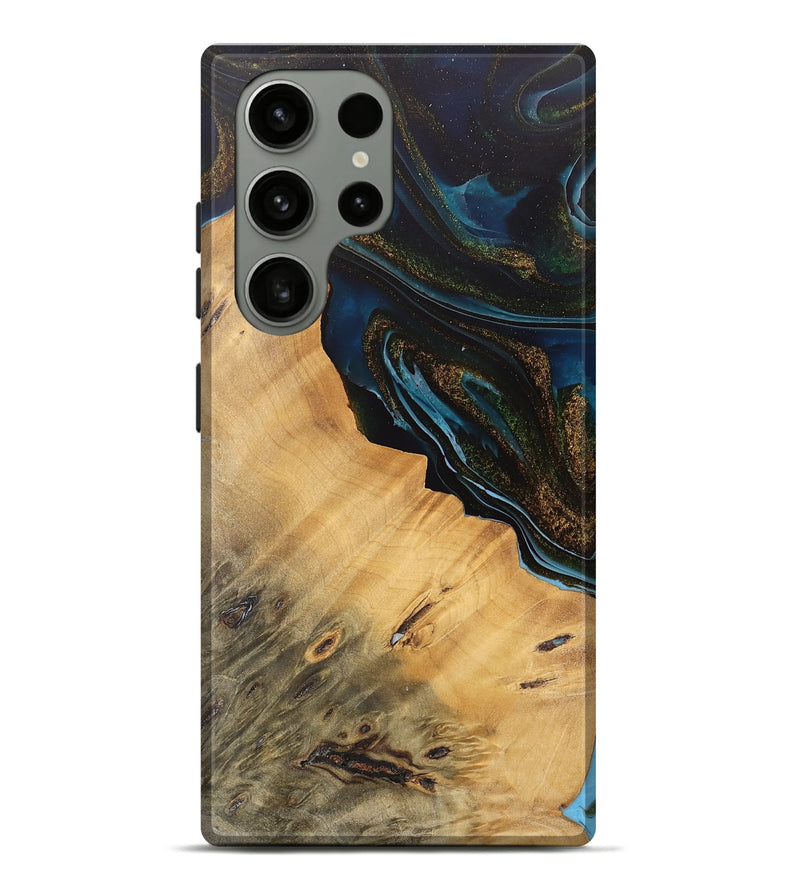 Galaxy S23 Ultra Wood Live Edge Phone Case - Maggie (Teal & Gold, 745674)