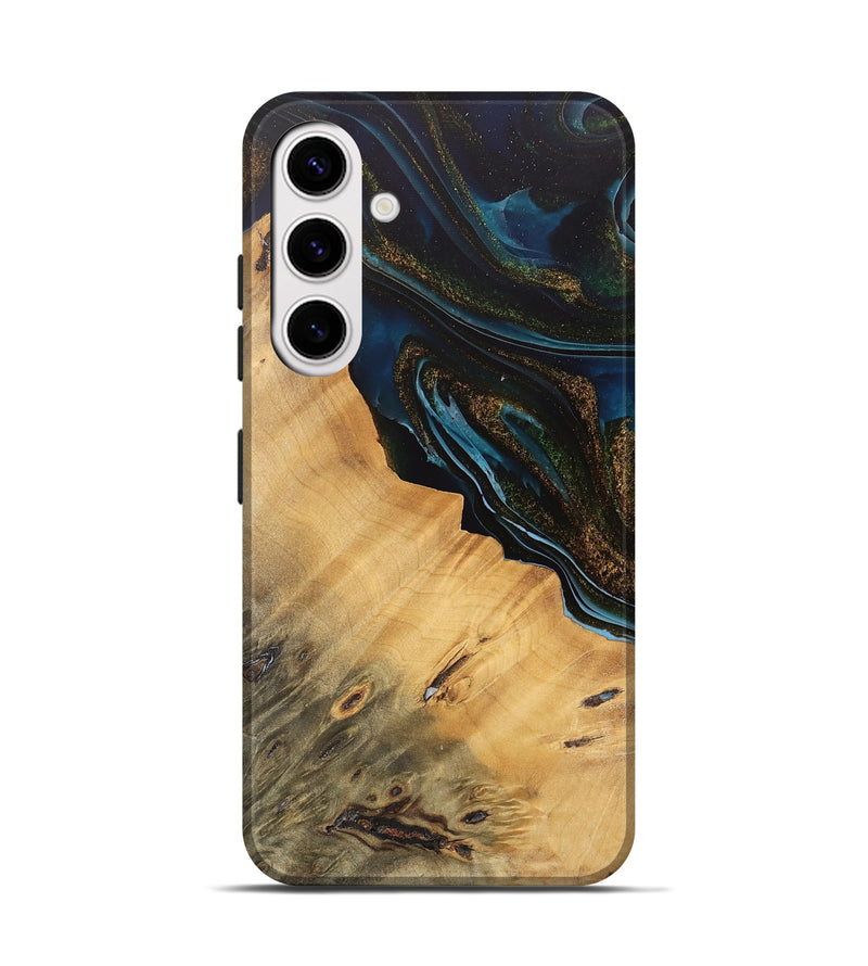 Galaxy S25 Wood Live Edge Phone Case - Maggie (Teal & Gold, 745674)