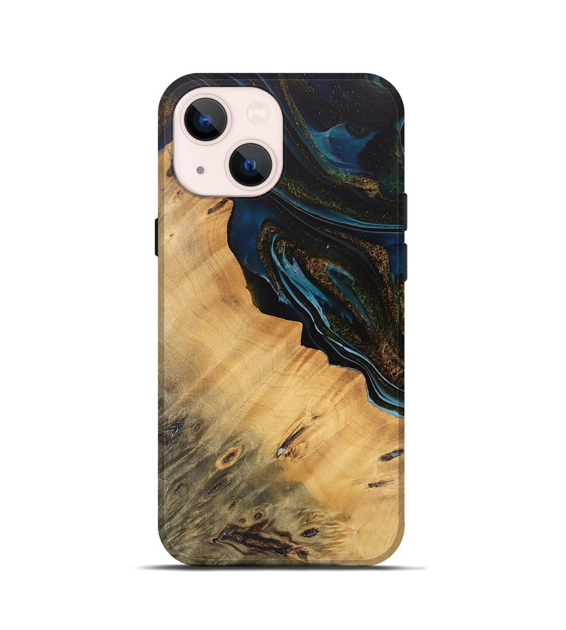 iPhone 13 mini Wood Live Edge Phone Case - Maggie (Teal & Gold, 745674)