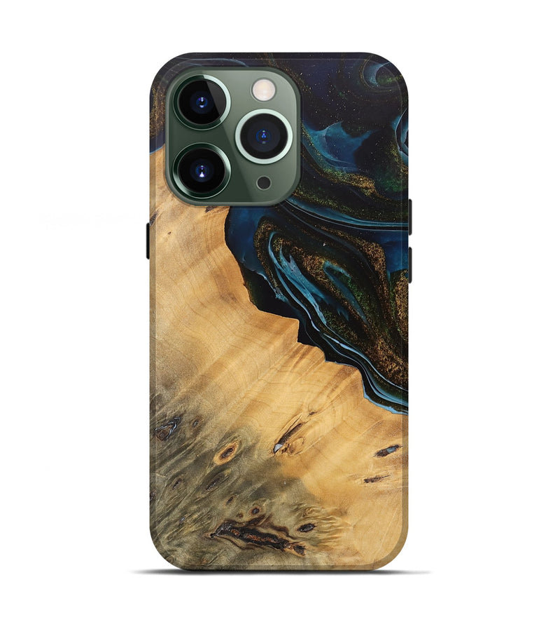 iPhone 13 Pro Wood Live Edge Phone Case - Maggie (Teal & Gold, 745674)