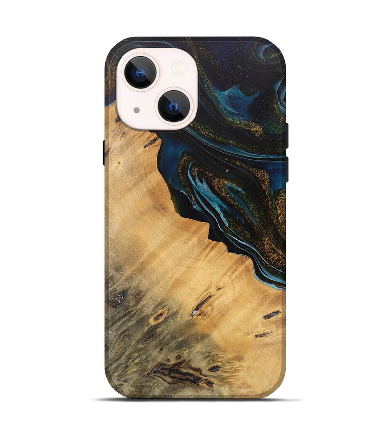 iPhone 14 Wood Live Edge Phone Case - Maggie (Teal & Gold, 745674)