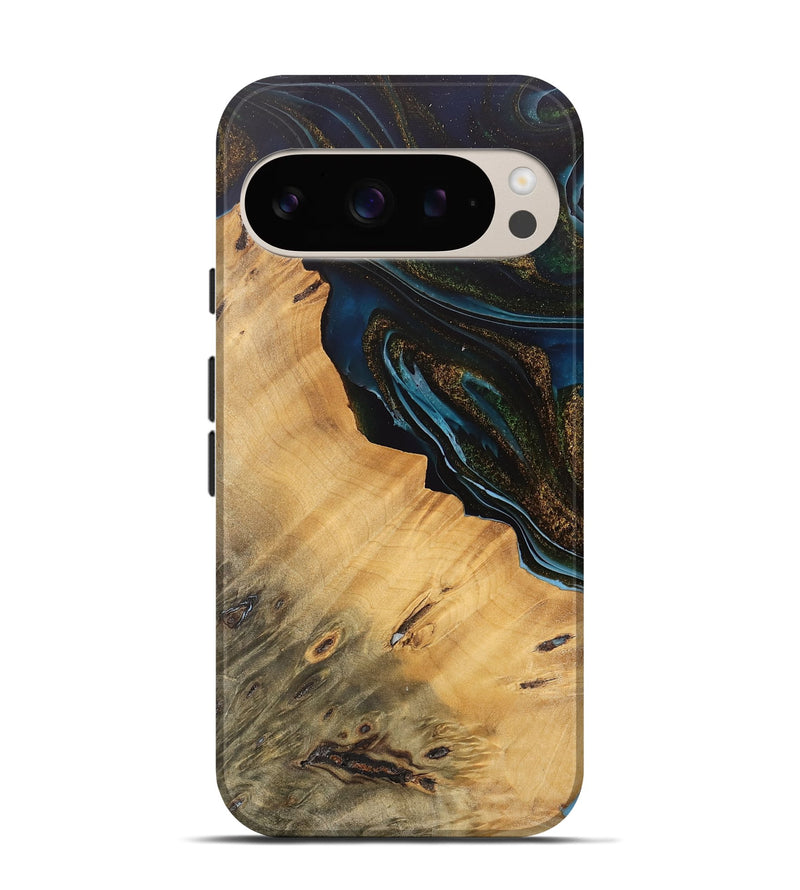 Pixel 9 Wood Live Edge Phone Case - Maggie (Teal & Gold, 745674)