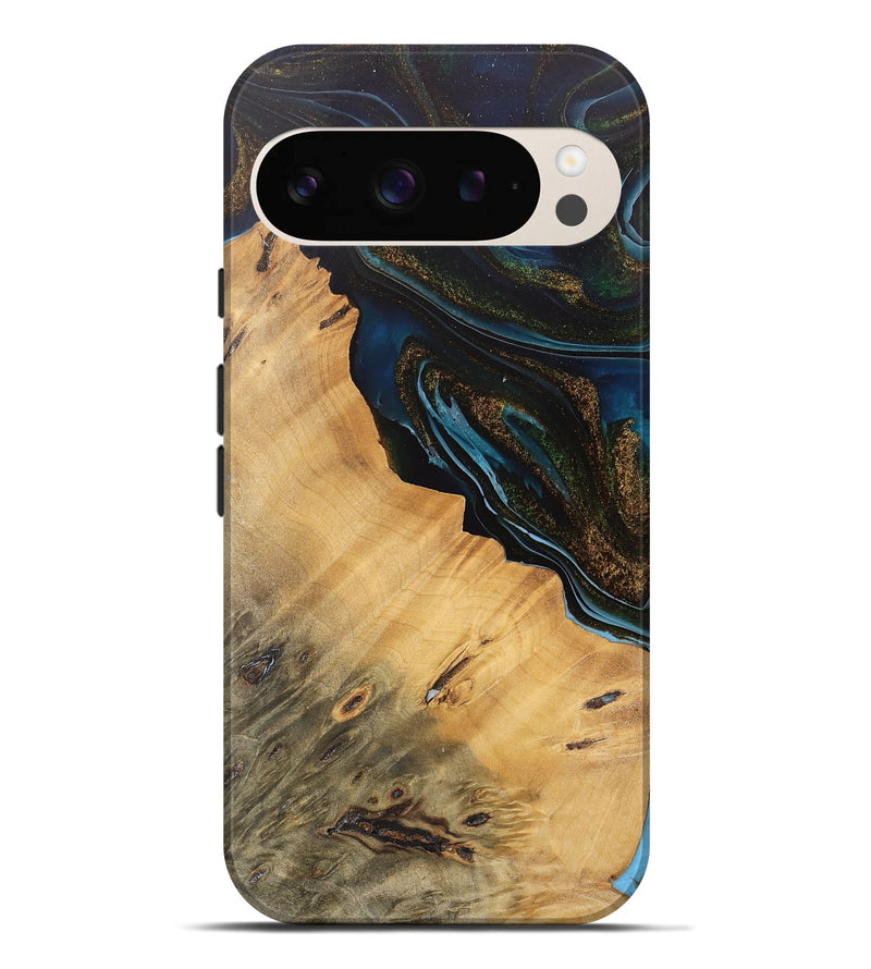 Pixel 9 Pro XL Wood Live Edge Phone Case - Maggie (Teal & Gold, 745674)