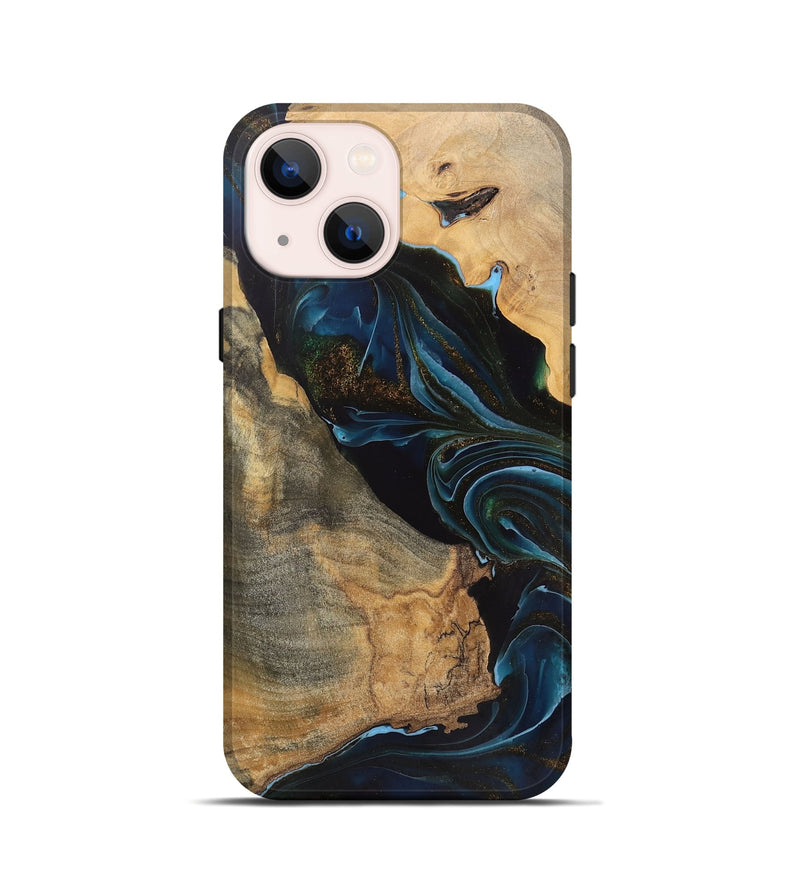 iPhone 13 mini Wood Live Edge Phone Case - Arlo (Teal & Gold, 745675)