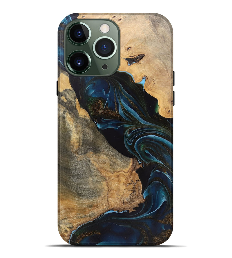 iPhone 13 Pro Max Wood Live Edge Phone Case - Arlo (Teal & Gold, 745675)