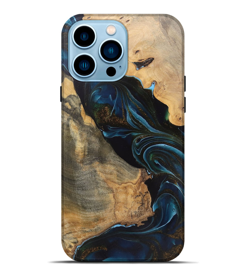 iPhone 14 Pro Max Wood Live Edge Phone Case - Arlo (Teal & Gold, 745675)