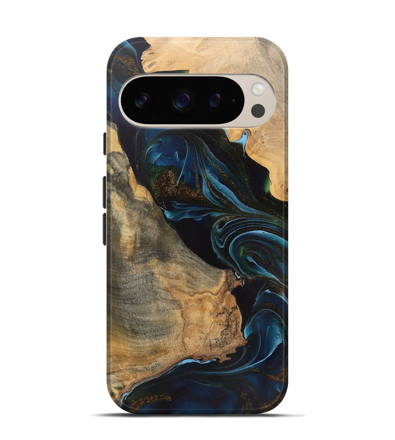 Pixel 9 Wood Live Edge Phone Case - Arlo (Teal & Gold, 745675)