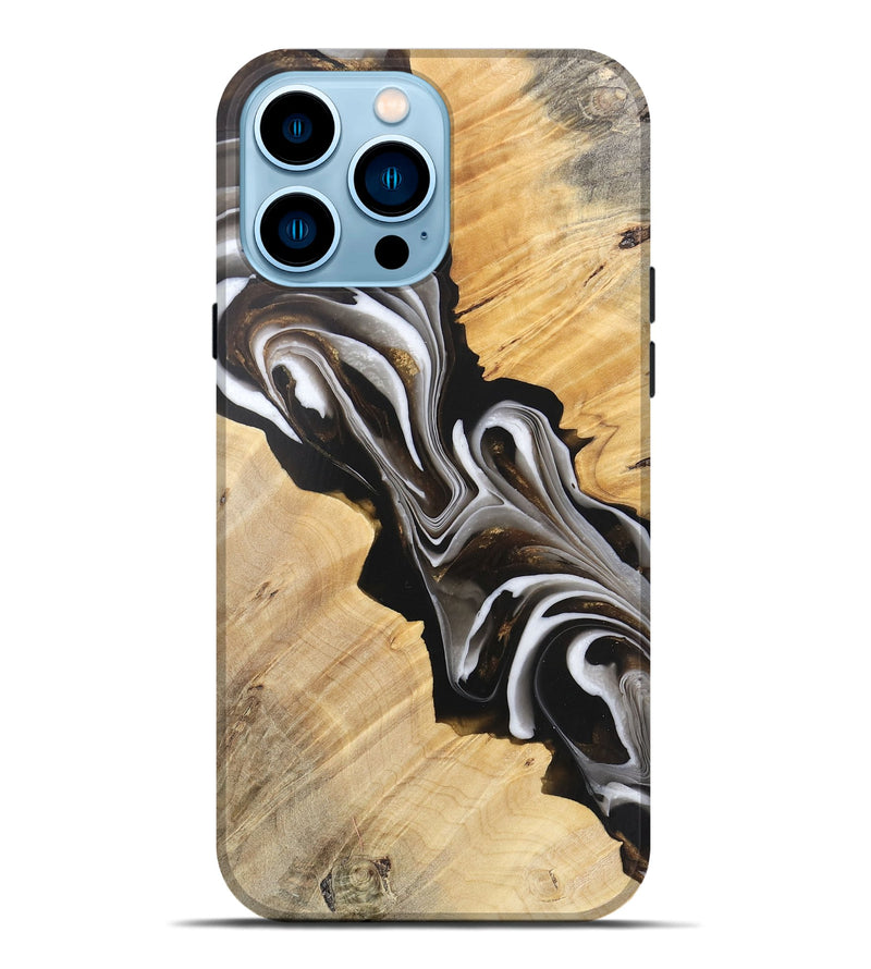 iPhone 14 Pro Max Wood Live Edge Phone Case - Winston (Black & White, 745676)