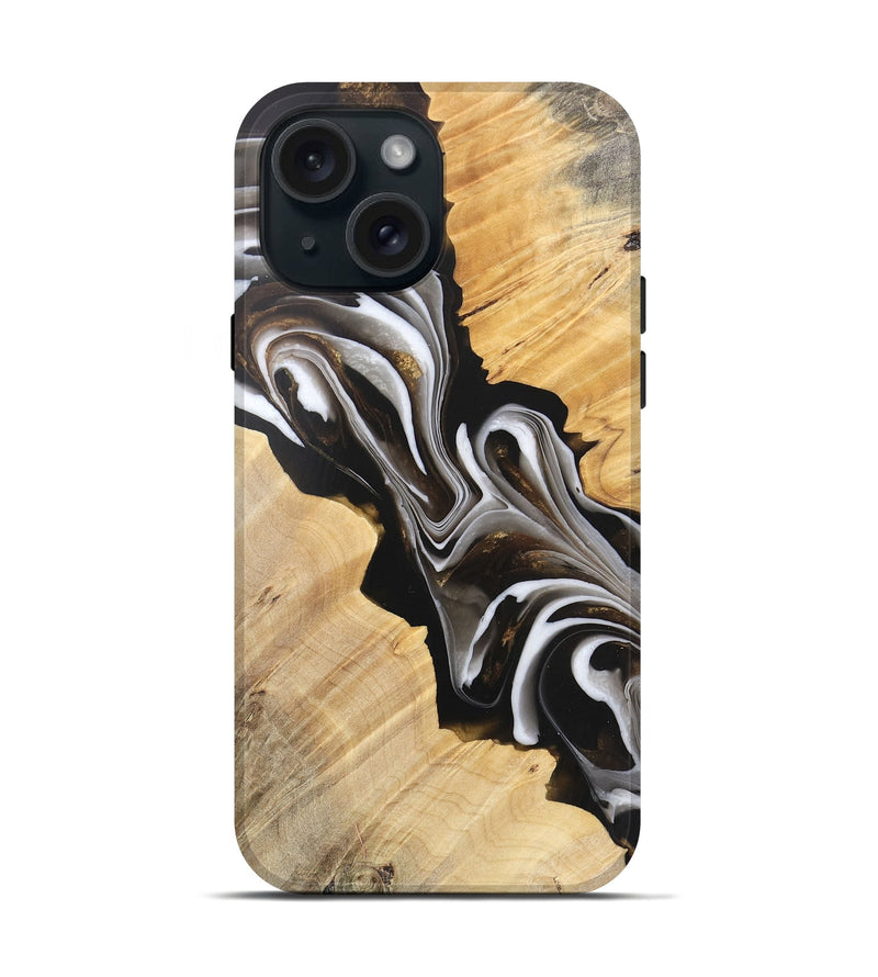 iPhone 15 Wood Live Edge Phone Case - Winston (Black & White, 745676)