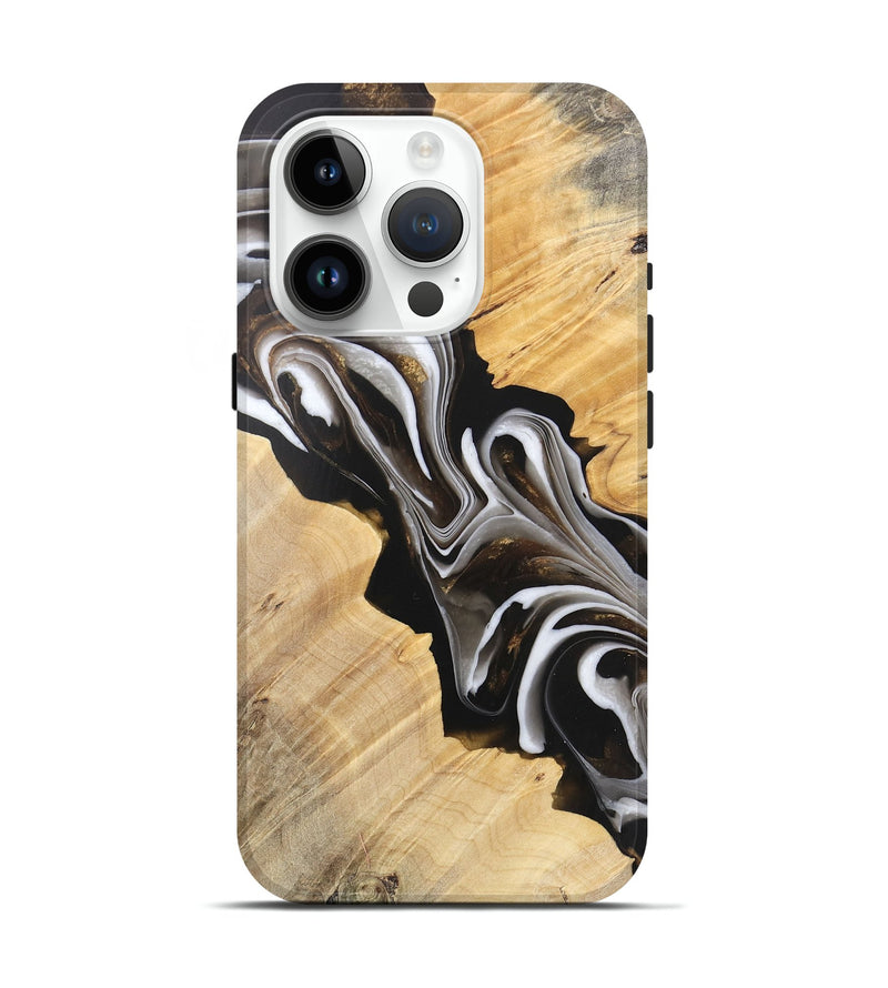 iPhone 15 Pro Wood Live Edge Phone Case - Winston (Black & White, 745676)