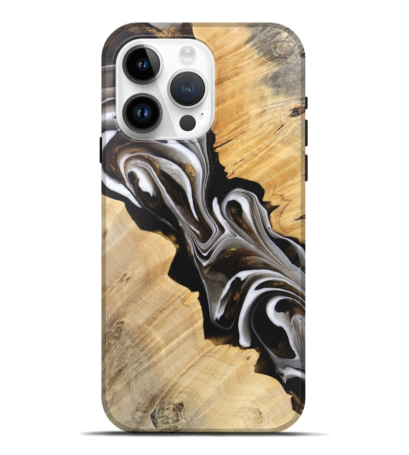 iPhone 15 Pro Max Wood Live Edge Phone Case - Winston (Black & White, 745676)