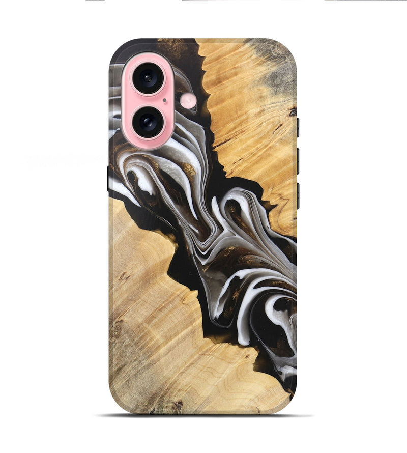 iPhone 16 Wood Live Edge Phone Case - Winston (Black & White, 745676)