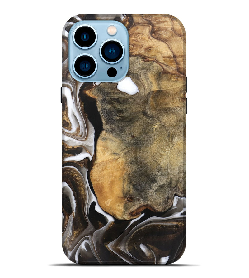 iPhone 14 Pro Max Wood Live Edge Phone Case - Katlin (Black & White, 745677)