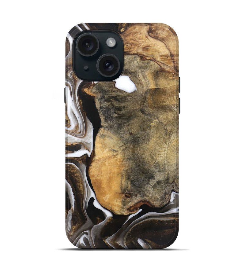 iPhone 15 Wood Live Edge Phone Case - Katlin (Black & White, 745677)