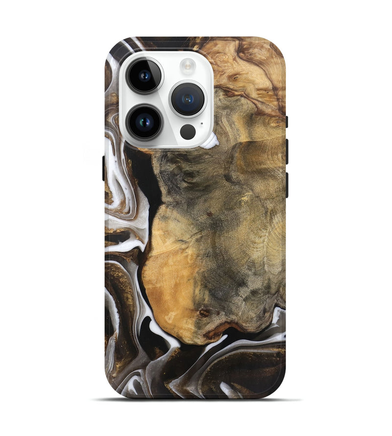 iPhone 15 Pro Wood Live Edge Phone Case - Katlin (Black & White, 745677)