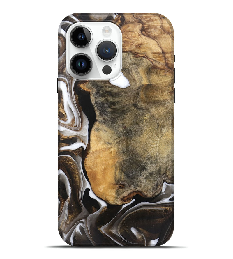 iPhone 15 Pro Max Wood Live Edge Phone Case - Katlin (Black & White, 745677)