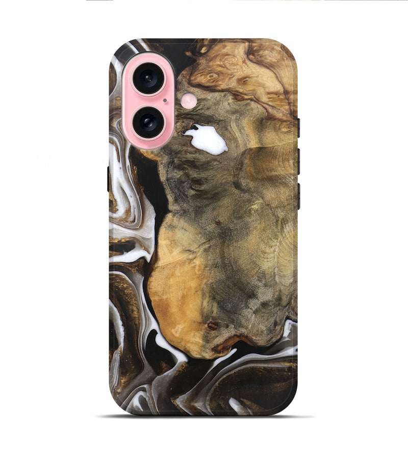 iPhone 16 Wood Live Edge Phone Case - Katlin (Black & White, 745677)