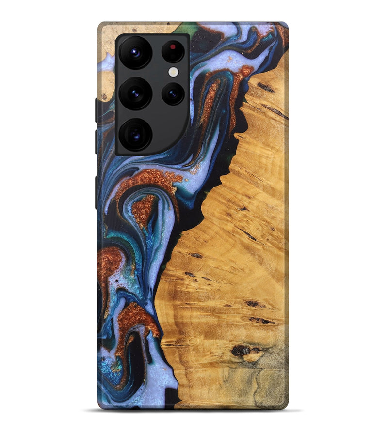 Galaxy S22 Ultra Wood Live Edge Phone Case - Davin (Teal & Gold, 745679)